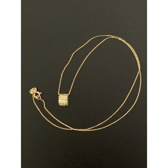 18K Gold Necklace Chain 16.50" with Rectangle Pendant 1.74grams - Picture 1 of 9